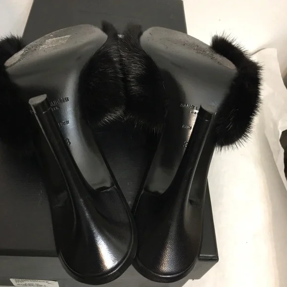 Saint Laurent Paris Roy Mink & Leather Mules Heels Size 38. Made in Italy - Picture 4 of 15